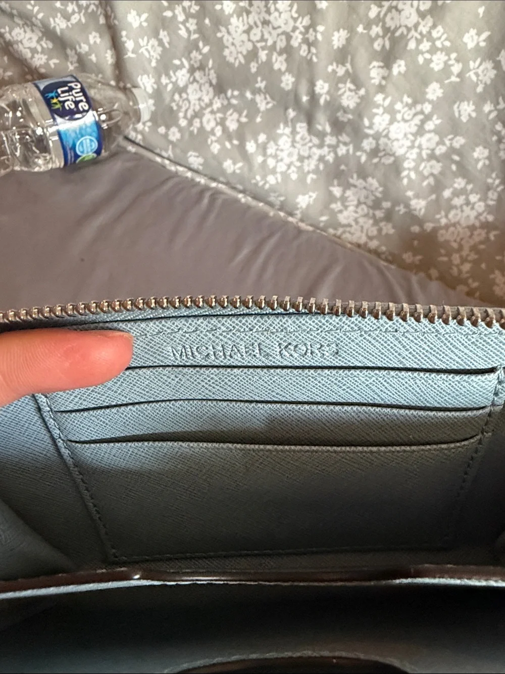 Michael Kors Light Blue Studded Zip Wristlet